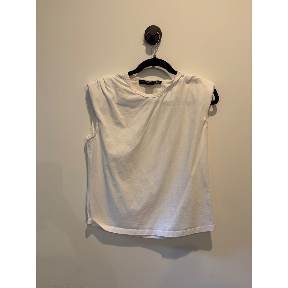 Veronica Beard Jeans White Padded Shoulder Muscle Tee Sleeveless Top S